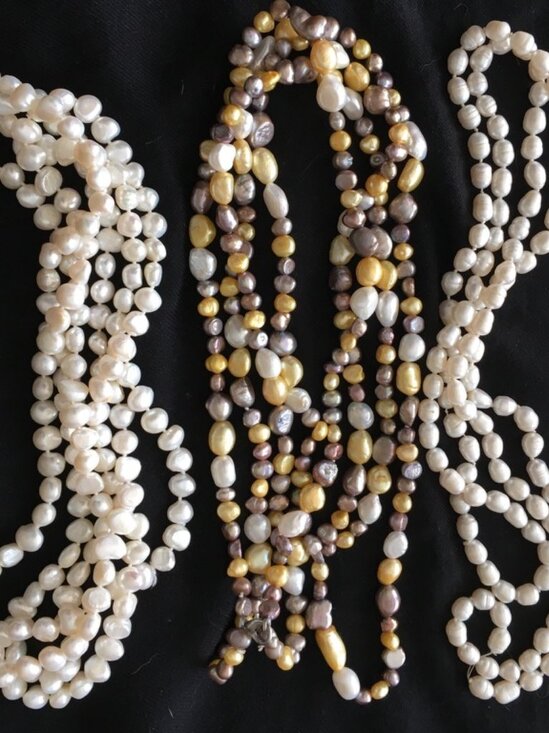 A Wealth of Pearls! Three LONG Strings of Pearls to Wear Together or Separately - Picture 1 of 6